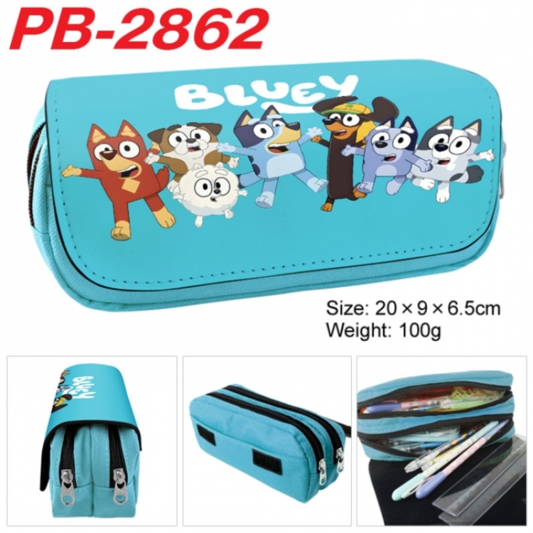 Bluey Anime double-layer pu leather printing pencil case 20x9x6.5cm