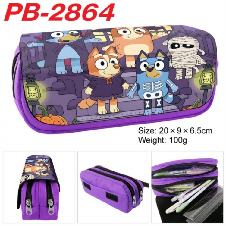 Bluey Anime double-layer pu leather printing pencil case 20x9x6.5cm