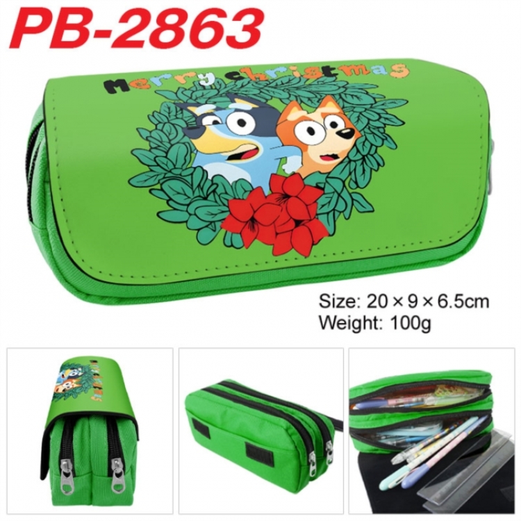 Bluey Anime double-layer pu leather printing pencil case 20x9x6.5cm