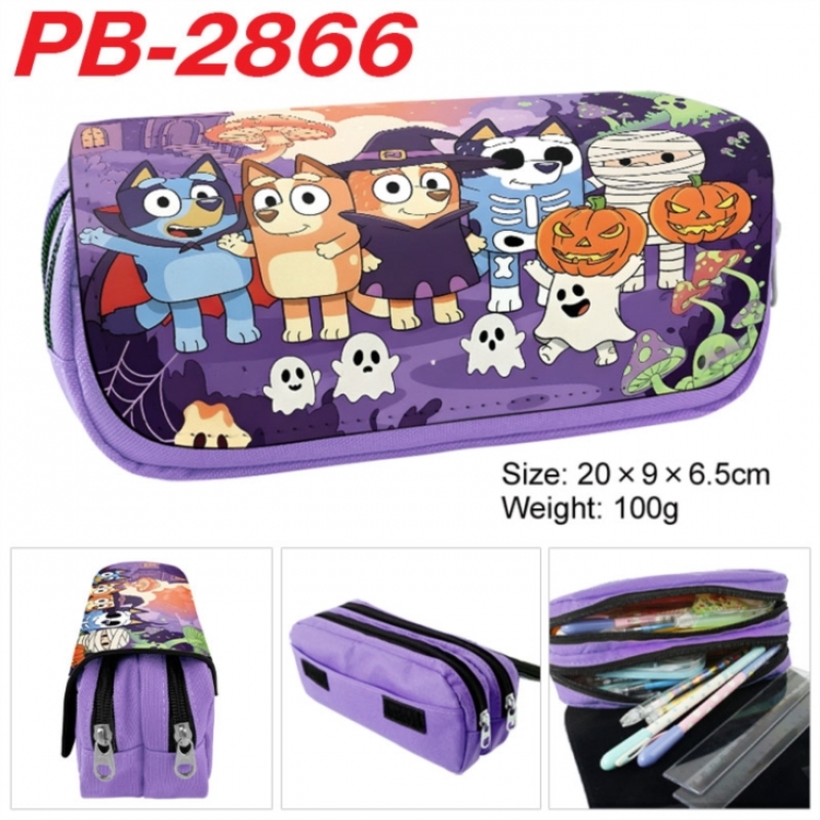 Bluey Anime double-layer pu leather printing pencil case 20x9x6.5cm