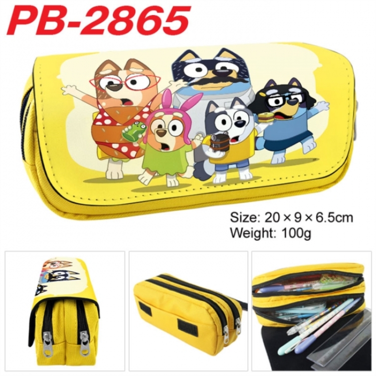 Bluey Anime double-layer pu leather printing pencil case 20x9x6.5cm