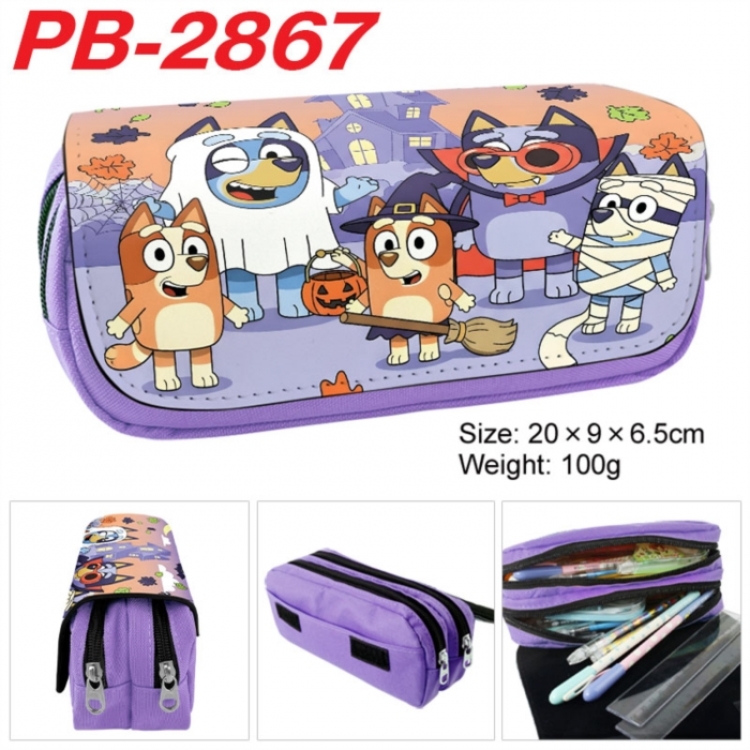 Bluey Anime double-layer pu leather printing pencil case 20x9x6.5cm