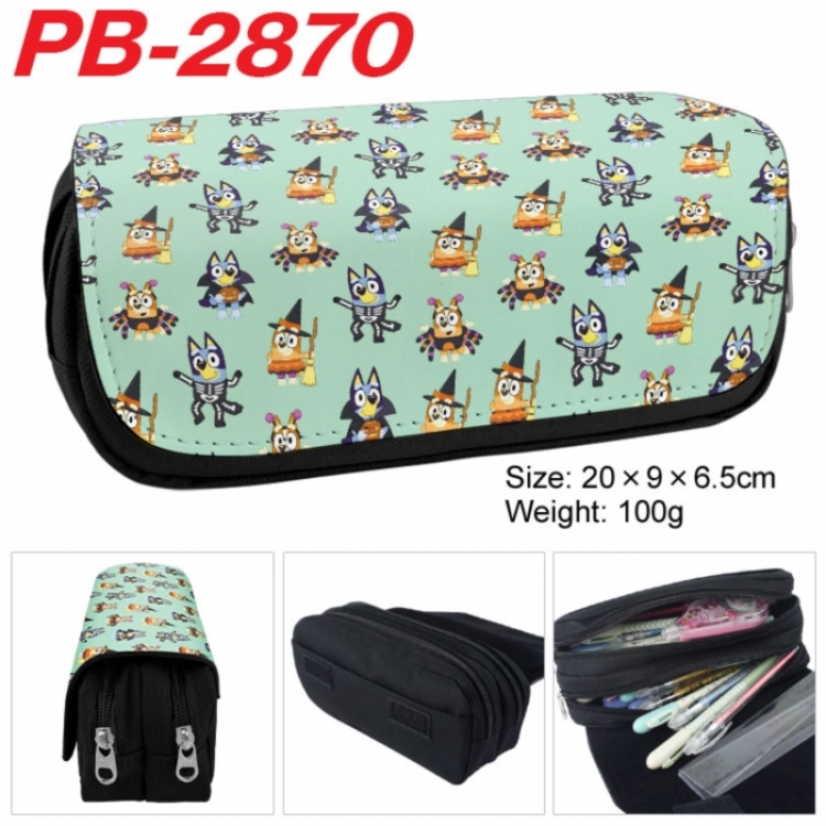 Bluey Anime double-layer pu leather printing pencil case 20x9x6.5cm