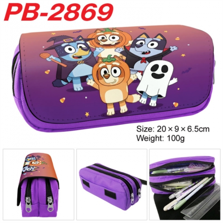 Bluey Anime double-layer pu leather printing pencil case 20x9x6.5cm