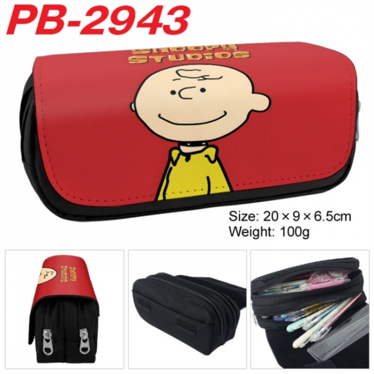 snoopy Anime double-layer pu leather printing pencil case 20x9x6.5cm