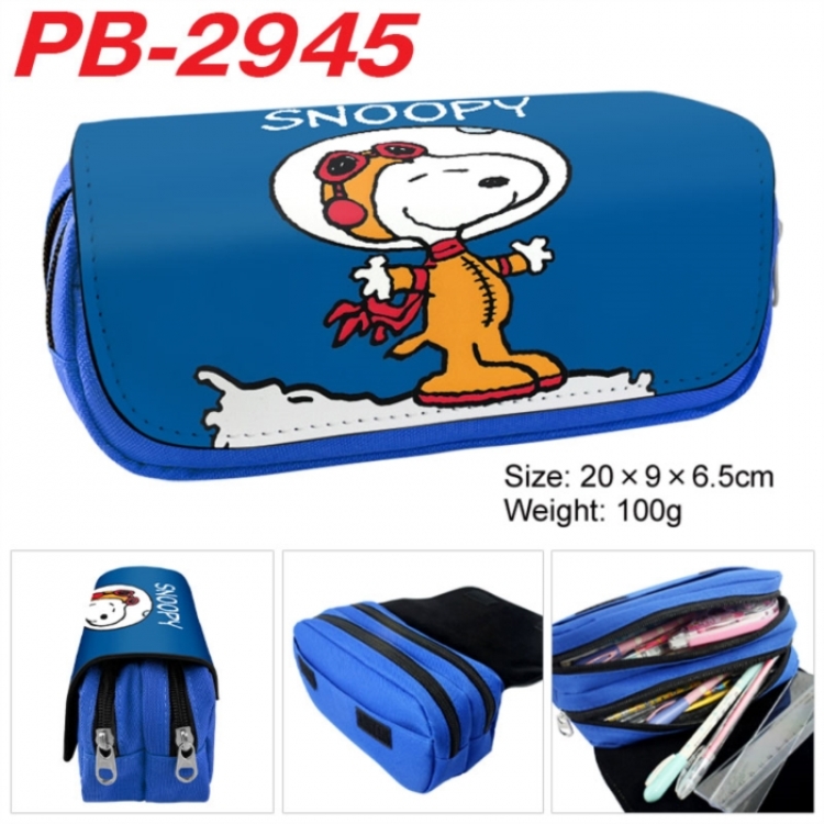 snoopy Anime double-layer pu leather printing pencil case 20x9x6.5cm