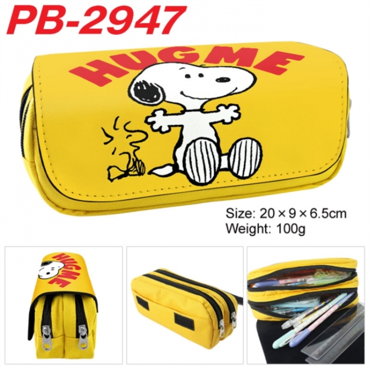 snoopy Anime double-layer pu leather printing pencil case 20x9x6.5cm