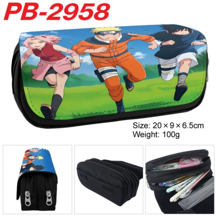 Naruto Anime double-layer pu leather printing pencil case 20x9x6.5cm