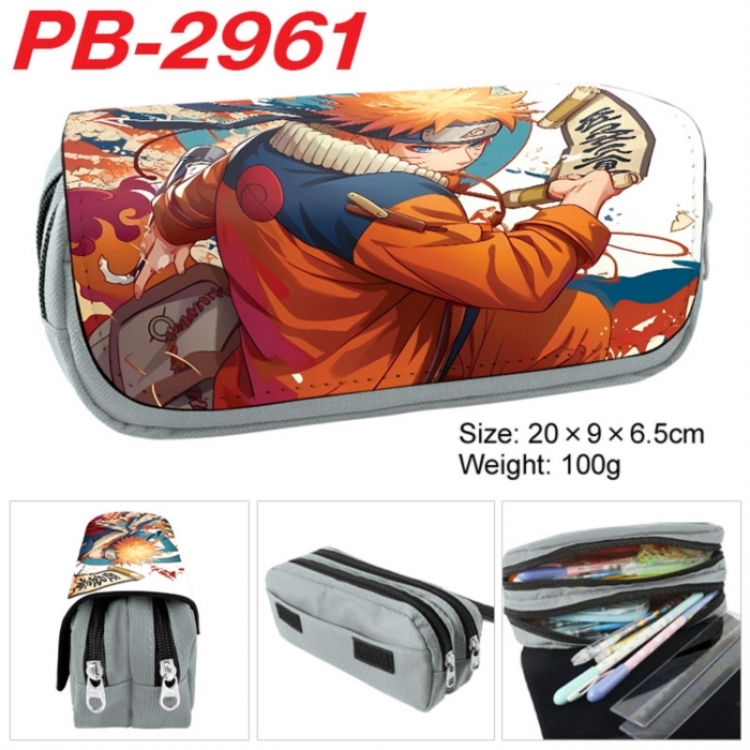 Naruto Anime double-layer pu leather printing pencil case 20x9x6.5cm