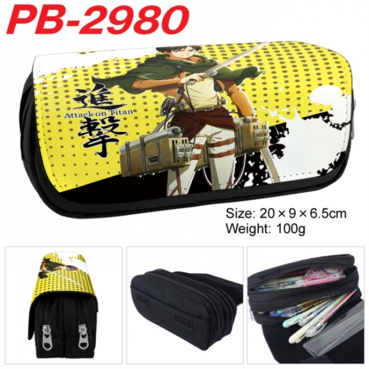 Shingeki no Kyojin Anime double-layer pu leather printing pencil case 20x9x6.5cm