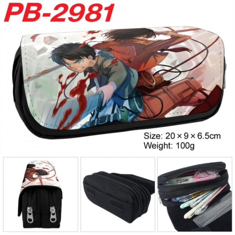 Shingeki no Kyojin Anime double-layer pu leather printing pencil case 20x9x6.5cm