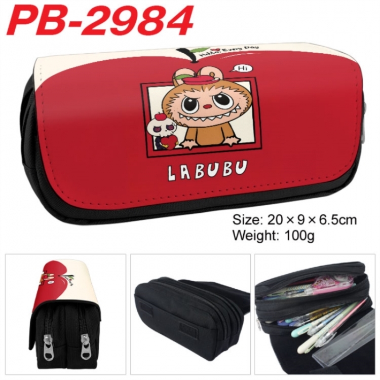Labubu Anime double-layer pu leather printing pencil case 20x9x6.5cm
