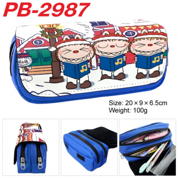 Labubu Anime double-layer pu leather printing pencil case 20x9x6.5cm