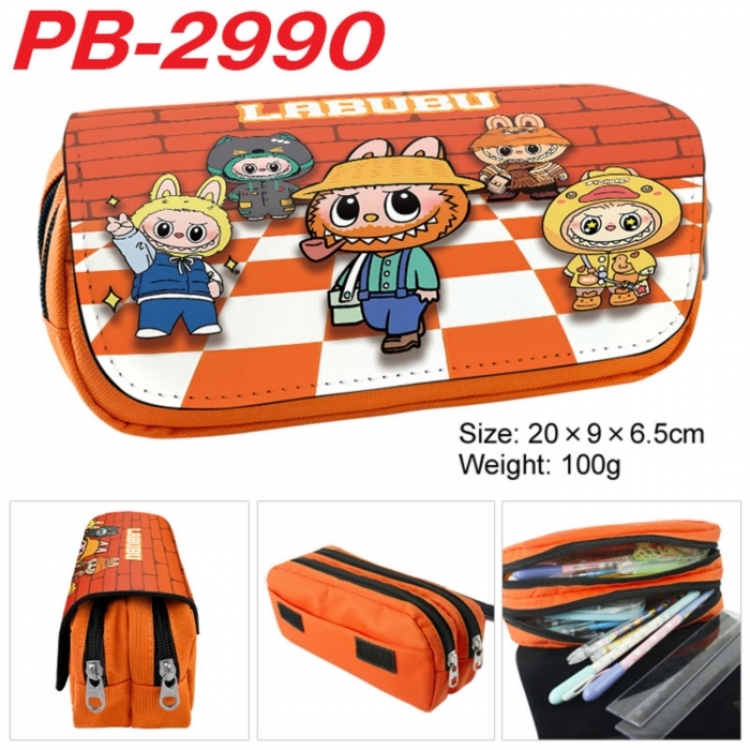 Labubu Anime double-layer pu leather printing pencil case 20x9x6.5cm