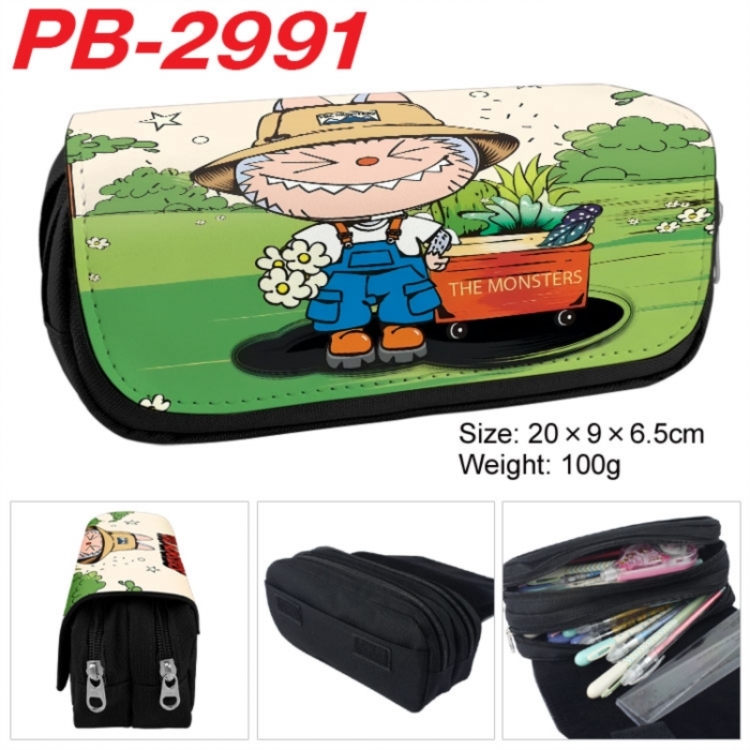 Labubu Anime double-layer pu leather printing pencil case 20x9x6.5cm