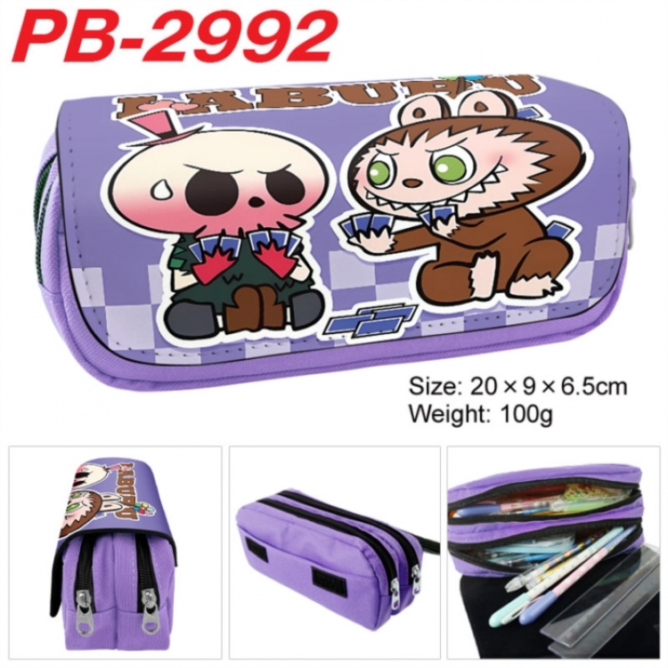 Labubu Anime double-layer pu leather printing pencil case 20x9x6.5cm