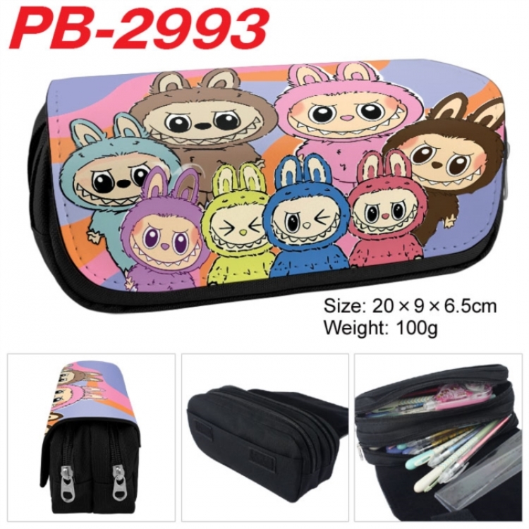 Labubu Anime double-layer pu leather printing pencil case 20x9x6.5cm