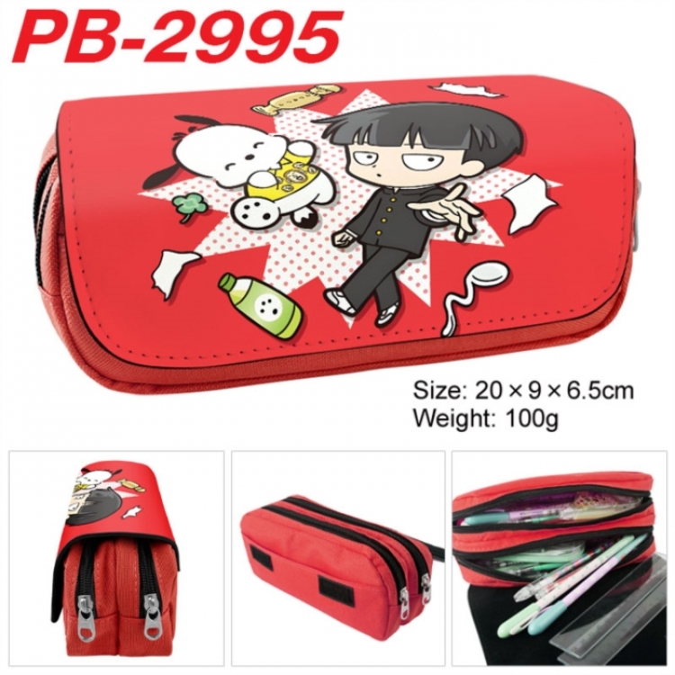 Mob Psycho 100 Anime double-layer pu leather printing pencil case 20x9x6.5cm