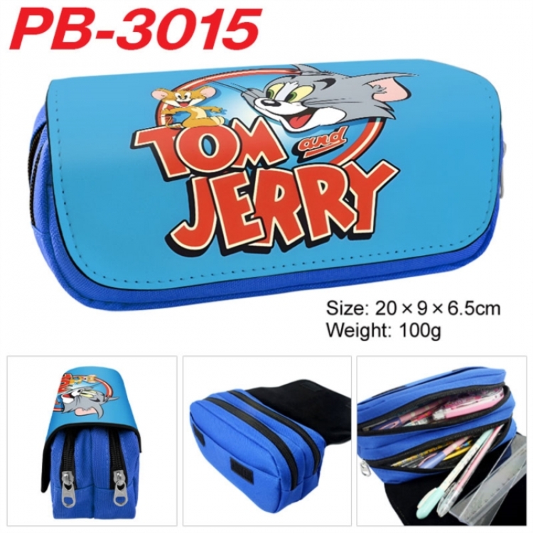 Tom and Jerry Anime double-layer pu leather printing pencil case 20x9x6.5cm