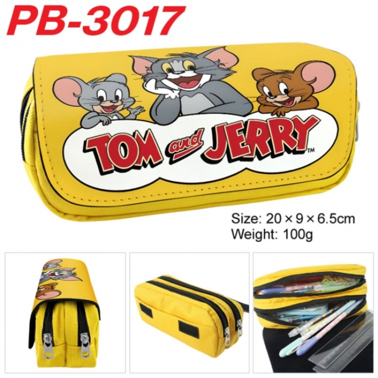 Tom and Jerry Anime double-layer pu leather printing pencil case 20x9x6.5cm