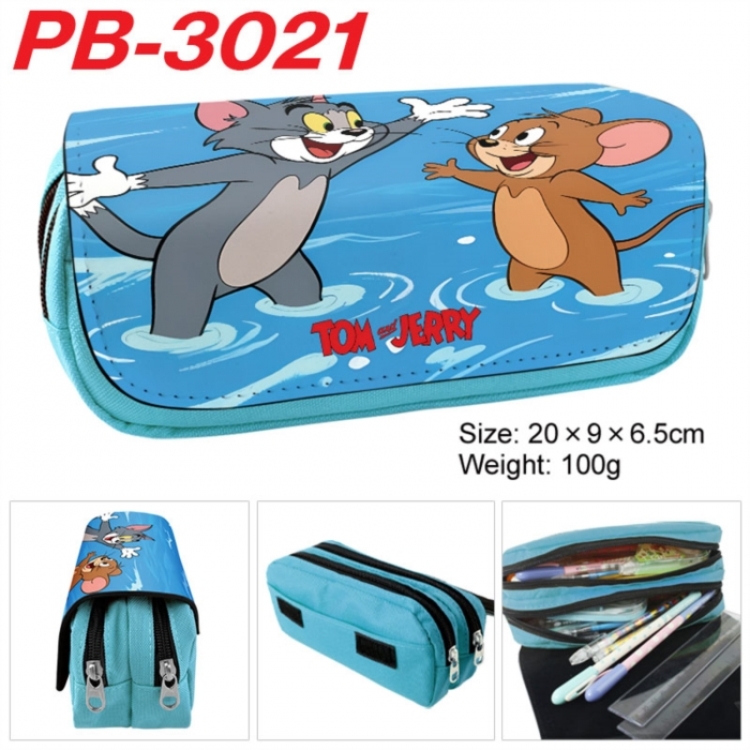 Tom and Jerry Anime double-layer pu leather printing pencil case 20x9x6.5cm
