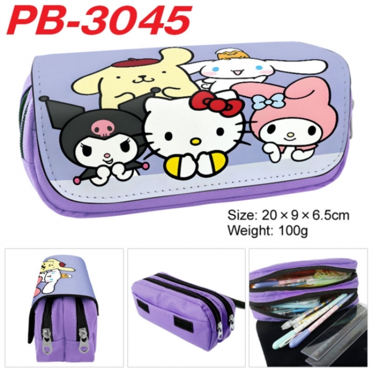 Sanrio Anime double-layer pu leather printing pencil case 20x9x6.5cm