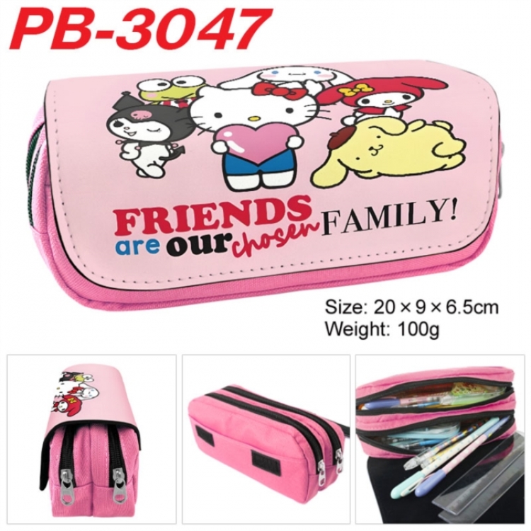 Sanrio Anime double-layer pu leather printing pencil case 20x9x6.5cm