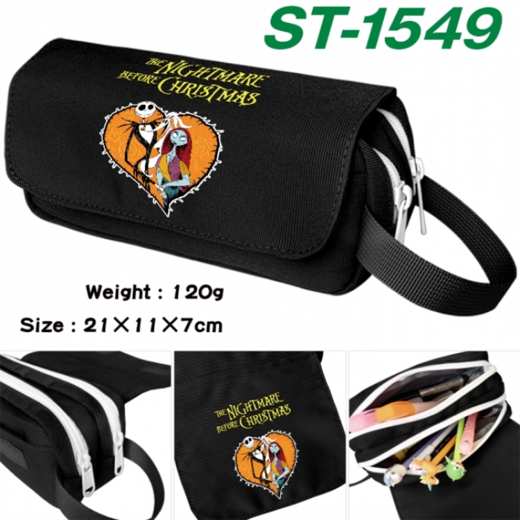 The Nightmare Before Christmas Anime waterproof canvas portable double-layer pencil bag cosmetic bag 21x11x7cm