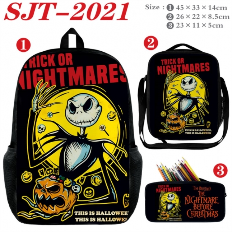 The Nightmare Before Christmas Anime nylon canvas backpack pencil case crossbody bag three piece set 45x33x14cm
