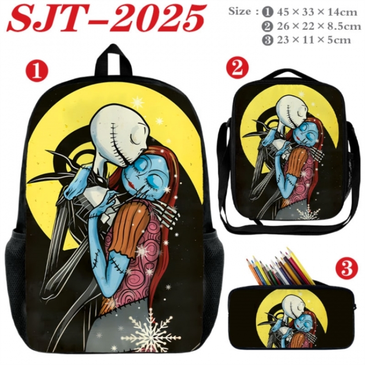 The Nightmare Before Christmas Anime nylon canvas backpack pencil case crossbody bag three piece set 45x33x14cm