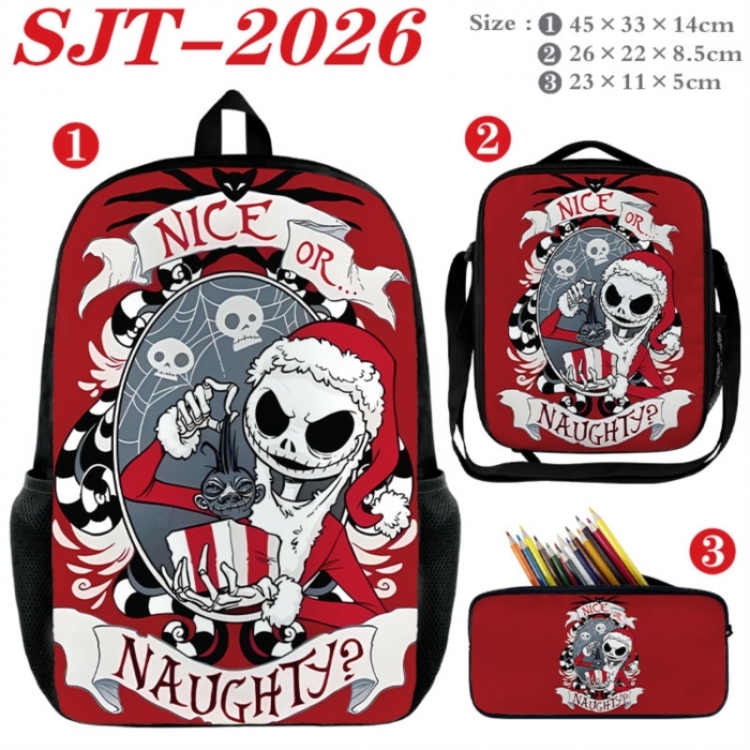 The Nightmare Before Christmas Anime nylon canvas backpack pencil case crossbody bag three piece set 45x33x14cm