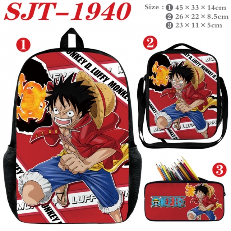 One Piece Anime nylon canvas backpack pencil case crossbody bag three piece set 45x33x14cm