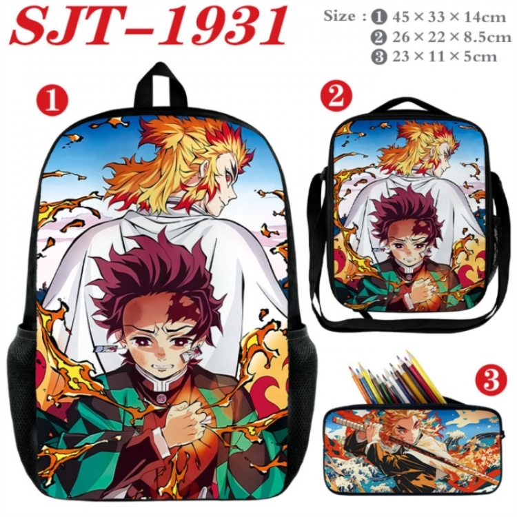 Demon Slayer Kimets Anime nylon canvas backpack pencil case crossbody bag three piece set 45x33x14cm