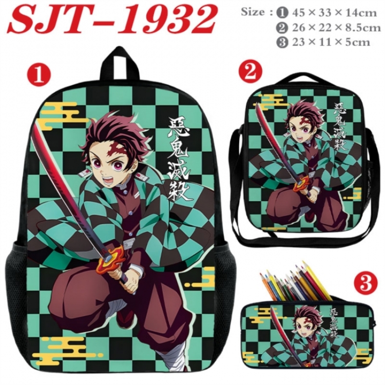 Demon Slayer Kimets Anime nylon canvas backpack pencil case crossbody bag three piece set 45x33x14cm