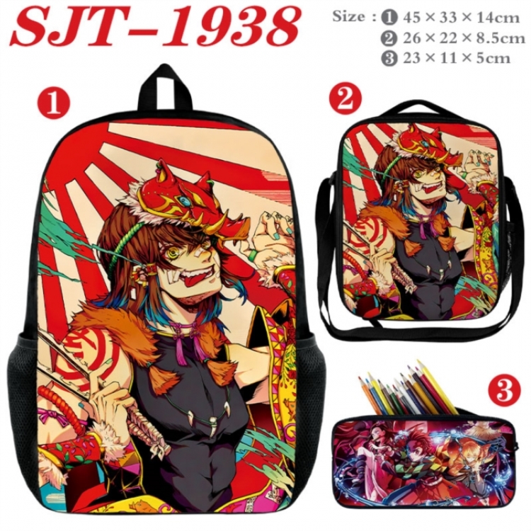 Demon Slayer Kimets Anime nylon canvas backpack pencil case crossbody bag three piece set 45x33x14cm
