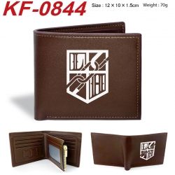 Shingeki no Kyojin Anime peripheral black brown leather double fold wallet 12X10X1.5CM 70g