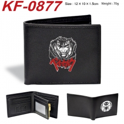 Berserk Anime peripheral black brown leather double fold wallet 12X10X1.5CM 70g