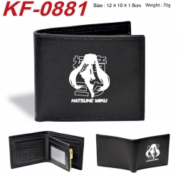 Hatsune Miku Anime peripheral black brown leather double fold wallet 12X10X1.5CM 70g