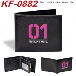 Hatsune Miku Anime peripheral black brown leather double fold wallet 12X10X1.5CM 70g