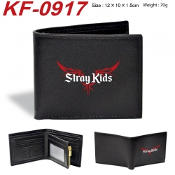 Stray Kids Anime peripheral black brown leather double fold wallet 12X10X1.5CM 70g