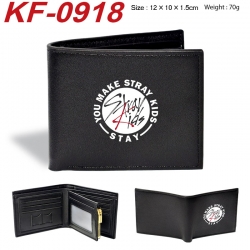Stray Kids Anime peripheral black brown leather double fold wallet 12X10X1.5CM 70g