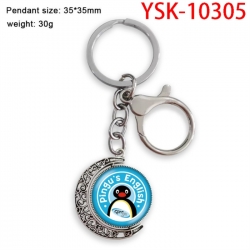 Pingu Anime double-sided crystal rotating gemstone keychain pendant price for 5 pcs