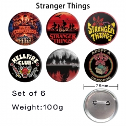 Stranger Things Anime Tinplate Bright Film Emblem Badge 75mm a set of 6