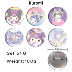 Kuromi Anime Tinplate Bright Film Emblem Badge 75mm a set of 6