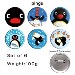 Pingu Anime Tinplate Bright Film Emblem Badge 75mm a set of 6