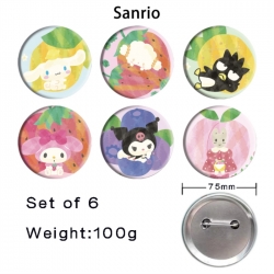 Sanrio Anime Tinplate Bright Film Emblem Badge 75mm a set of 6