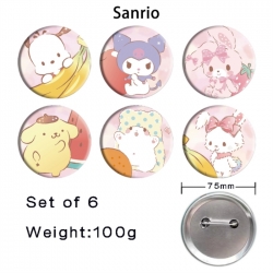 Sanrio Anime Tinplate Bright Film Emblem Badge 75mm a set of 6