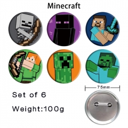 Minecraft Anime Tinplate Bright Film Emblem Badge 75mm a set of 6