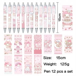 Melody Anime peripheral student color picture ballpoint pen neutral pen 15cm a set of 12