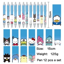 Sanrio Anime peripheral student color picture ballpoint pen neutral pen 15cm a set of 12
